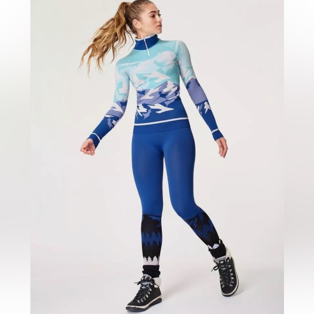 Sweaty Betty Mountain Betty Jacquard Ski Base Layer  Set Top & Leggings Size XS